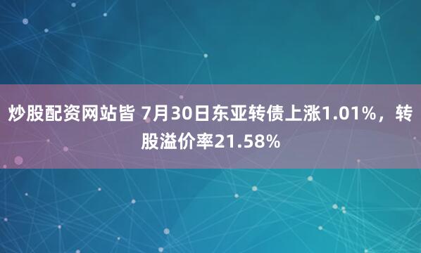 炒股配资网站皆 7月30日东亚转债上涨1.01%，转股溢价率21.58%