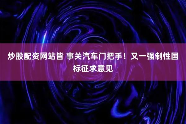 炒股配资网站皆 事关汽车门把手！又一强制性国标征求意见